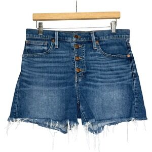 Women's High-Rise Raw Hem Denim Shorts - Blue